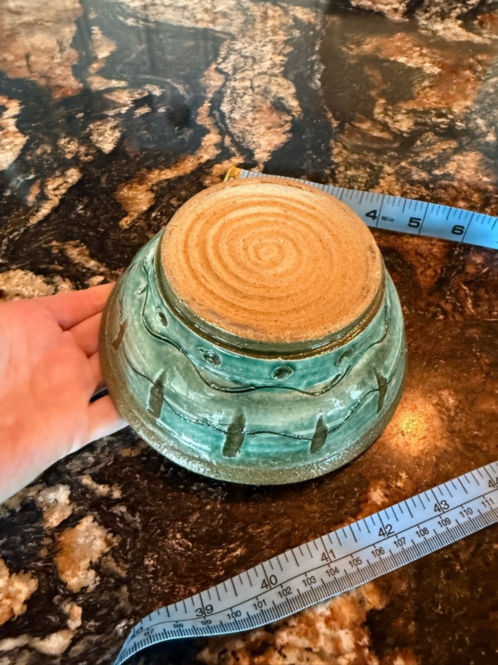 Handcrafted Ceramic Serving Bowl in Green and Brown - Picture 6 of 6